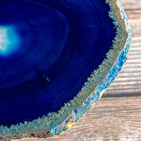 Set of 4 Large Blue Agate Coasters (Approx. 3.95 - 4.25" Long), Geode Quartz Crystal
