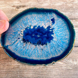 Set of 4 Large Blue Agate Coasters (Approx. 4.25" Long), Geode Quartz Crystal