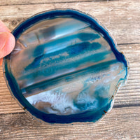 Set of 4 Large Blue Agate Coasters (Approx. 3.65 - 4.2" Long), Geode Quartz Crystal