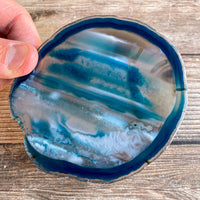 Set of 4 Large Blue Agate Coasters (Approx. 3.65 - 4.2" Long), Geode Quartz Crystal