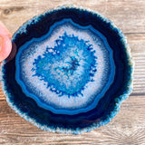 Set of 4 Large Blue Agate Coasters (Approx. 3.65 - 4.2" Long), Geode Quartz Crystal