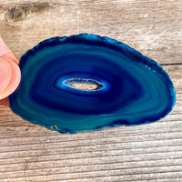 Set of 4 Blue Agate Slices (~3.0 - 3.5" Long) w/ Quartz Crystal Geode Centers