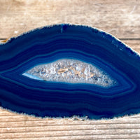 Set of 4 Blue Agate Slices (~3.0 - 3.5" Long) w/ Quartz Crystal Geode Centers