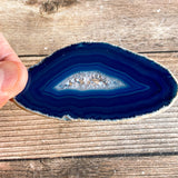 Set of 4 Blue Agate Slices (~3.0 - 3.5" Long) w/ Quartz Crystal Geode Centers