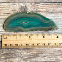Green Agate Slice (Approx 4.15" Long) w/ Quartz Crystal Druzy Geode Center