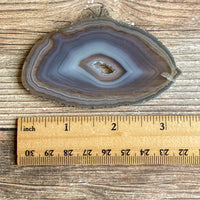 Natural Agate Slice (Approx 3.3" Long) w/ Quartz Crystal Druzy Geode Center