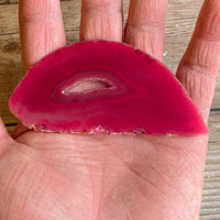 Pink Agate Slice (Approx 3.65" Long) with Quartz Crystal Druzy Geode Center