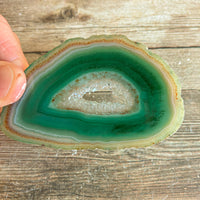 Green Agate Slice (Approx 3.35" Long) w/ Quartz Crystal Druzy Geode Center