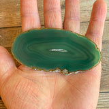 Green Agate Slice (Approx 3.75" Long) w/ Quartz Crystal Druzy Geode Center