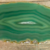 Green Agate Slice (Approx 3.75" Long) w/ Quartz Crystal Druzy Geode Center