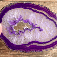 Purple Agate Slice (Approx 3.1" Long) with Crystal Druzy Geode Center