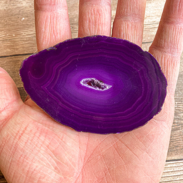 Purple Agate Slice (Approx 3.4" Long) with Crystal Druzy Geode Center