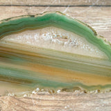 Green Agate Slice (Approx 3.65" Long) w/ Quartz Crystal Druzy Geode Center
