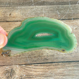 Green Agate Slice (Approx 3.85" Long) w/ Quartz Crystal Druzy Geode Center
