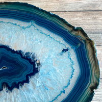 Large Blue Agate Slice: Approx 10.5" Long, Quartz Crystal Geode Stone - Large Agate Slice