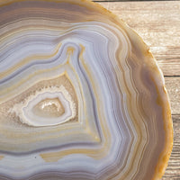 Extra Large Natural Agate Slice (Approx 6.0" Long) w/ Quartz Crystal Druzy Geode Center - Large Agate Slice