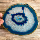 Extra Large Blue Agate Slice (Approx 6.15" Long) w/ Quartz Crystal Druzy Geode Center - Large Agate Slice