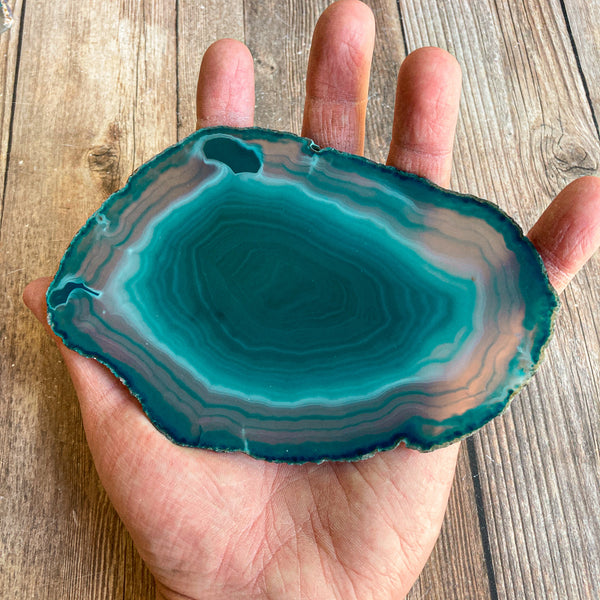 Large Teal Agate Slice - Approx 5.9" Long - Large Agate Slice
