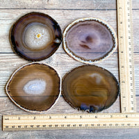 Set of 4 Large Natural Agate Coasters (Approx. 3.45- 3.9" Long), Geode Quartz Crystal