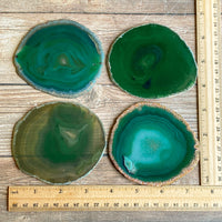 Set of 4 Large Green Agate Coasters (Approx. 3.75" Long), Geode Quartz Crystal