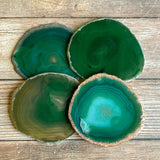 Set of 4 Large Green Agate Coasters (Approx. 3.75" Long), Geode Quartz Crystal