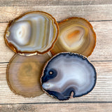 Set of 4 Large Natural Agate Coasters (Approx. 3.75 - 4.0" Long), Geode Quartz Crystal