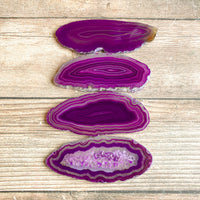 Set of 4 Purple Agate Slices: ~Approx 3.25 - 3.5" Long Quartz Crystal Geode