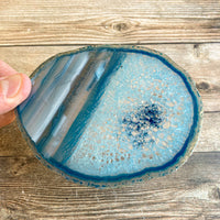 Set of 4 Large Blue Agate Coasters (Approx. 3.75-4.15" Long), Geode Quartz Crystal