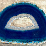 Blue Agate Slice (Approx 3.35" Long) with Quartz Crystal Druzy Geode Center
