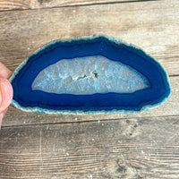 Blue Agate Slice (Approx 3.65" Long) with Quartz Crystal Druzy Geode Center
