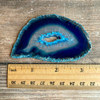 Blue Agate Slice (Approx 3.4" Long) with Quartz Crystal Druzy Geode Center