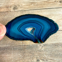 Blue Agate Slice (Approx 3.8" Long) with Quartz Crystal Druzy Geode Center