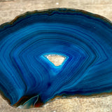Blue Agate Slice (Approx 3.8" Long) with Quartz Crystal Druzy Geode Center