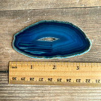 Blue Agate Slice (Approx 3.5" Long) with Quartz Crystal Druzy Geode Center