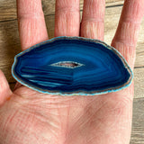 Blue Agate Slice (Approx 3.5" Long) with Quartz Crystal Druzy Geode Center