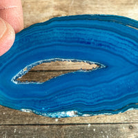 Blue Agate Slice (Approx 3.45" Long) with Quartz Crystal Druzy Geode Center