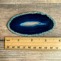 Blue Agate Slice (Approx 3.7" Long) with Quartz Crystal Druzy Geode Center