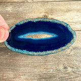 Blue Agate Slice (Approx 3.7" Long) with Quartz Crystal Druzy Geode Center