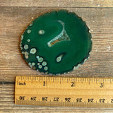 Green Agate Slice (Approx 2.7" Long) w/ Quartz Crystal Druzy Geode Center