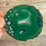 Green Agate Slice (Approx 2.7" Long) w/ Quartz Crystal Druzy Geode Center