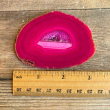 Pink Agate Slice (Approx 3.2" Long) with Quartz Crystal Druzy Geode Center