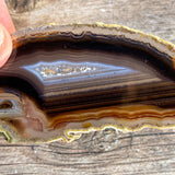 Natural Agate Slice (Approx 3.35" Long) w/ Quartz Crystal Druzy Geode Center