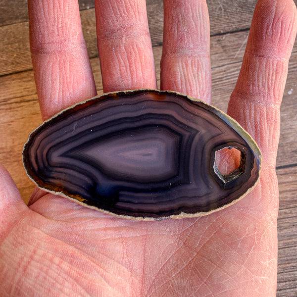 Natural Agate Slice (Approx 3.25" Long) w/ Natural Hole Off-Center