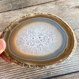 Natural Agate Slice: Approx. 4.2" Long, Quartz Crystal Coaster Mineral Geode