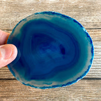 Set of 4 Large Blue Agate Coasters (Approx. 3.35 - 3.75" Long), Geode Quartz Crystal