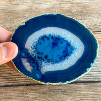 Blue Agate Slice: Approx 4.0" Long, Quartz Crystal Coaster Geode Stone