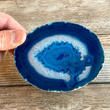 Blue Agate Slice: Approx 4.0" Long, Quartz Crystal Coaster Geode Stone