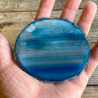 Blue Agate Slice: Approx 3.75" Long, Quartz Crystal Coaster Geode Stone