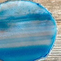 Blue Agate Slice: Approx 3.75" Long, Quartz Crystal Coaster Geode Stone