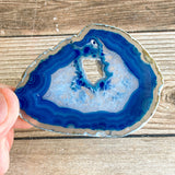 Blue Agate Slice (Approx 2.85" Long) with Quartz Crystal Druzy Geode Center